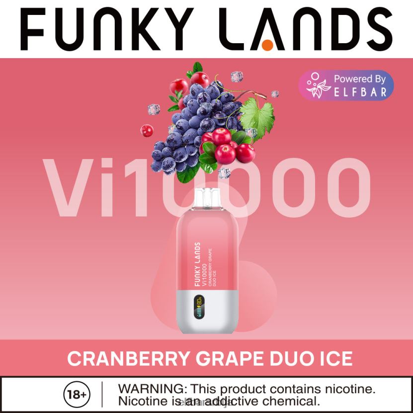 VD6B42156 Функи Ландс најбољи укус за једнократну употребу вапе ви10000 ледене серије ELFBAR брусница грожђе дуо лед